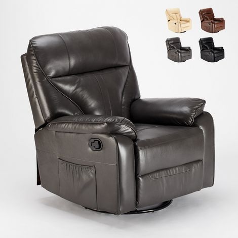 Le Roi Du Relax – Fauteuil relax inclinable à bascule et pivotant en similicuir antibactérien – Rotation 360° – Largeur d'assise 90 cm – Confort maximal