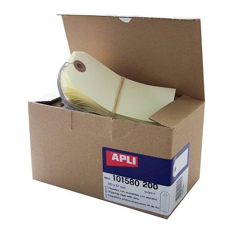 Étiquettes américaines 120x57mm – Couleur crème – Boîte de 200 – Carton 160 g/m² – Fixation avec fil de fer – Apli