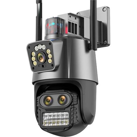 Caméra de sécurité à Domicile Caméra PTZ extérieure 9MP 4K HD, Zoom Hybride 8X, Trois objectifs, Double écran, IP, 4MP, lumière de Police, Alarme, vidéosurveillance(4MP Add 64G Card) (1/5)