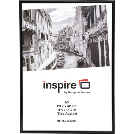 Cadre photo A3 29,7x42 cm, noir, plastique, vitre plexiglas, Passe-partout, ressorts, Pour diplôme, affiche, photo (1/5)