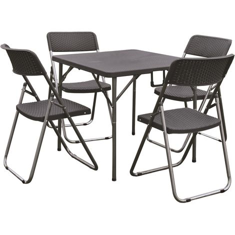 Tavolo pieghevole con sedie incluse acciaio resina set tavolo con 4 sedie antracite Garden Ecco Fatto
