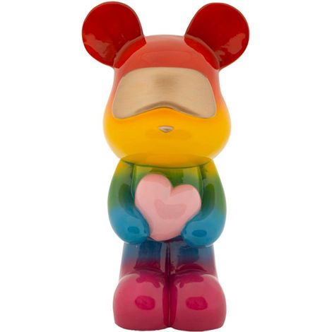 Scultura decorativa in resina multicolore, 22,50x17,5x42,5 cm – Orsetto Rainbow (1/5)