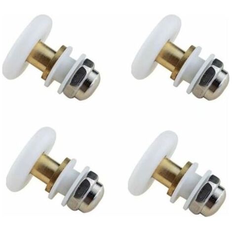 Poulie excentrique blanche (lot de 4, 25 mm) pour portes de douche coulissantes, remplaçant les roulettes de porte en verre. (1/5)