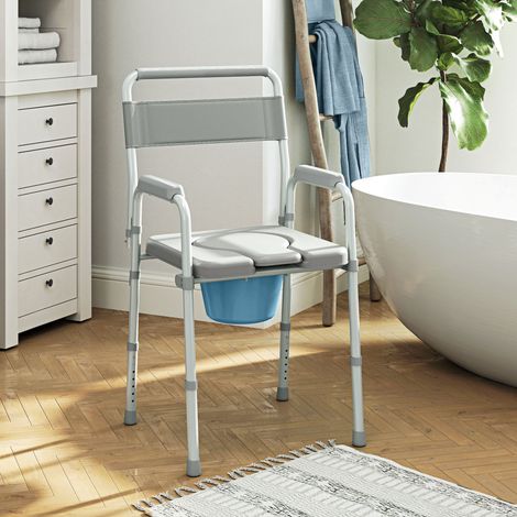 Chaise percée toilette pliable antidérapante hauteur réglable, siège et accoudoirs rembourrés, charge 150 kg, Gris (1/5)