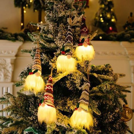 Nains de Noël lumineux,5 figurines de nains en peluche à suspendre avec lumière chaude pour cadeaux, jolis nains (1/5)