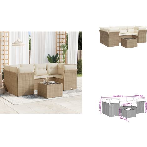 7-tlg. Garten-Sofagarnitur mit Kissen Beige Poly Rattan - Gartenmöbel Set - PE-Rattan Möbel - Outdoor Sofa - Esstisch - Lounge Garnitur (1/3)