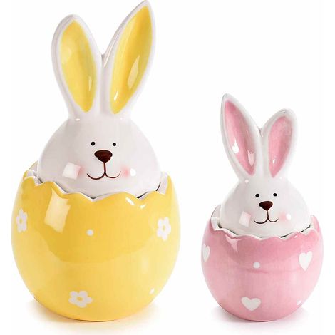Barattolo / biscottiera / contenitore pasquale per alimenti / portadolci a uovo in ceramica lucida, set da 2 pezzi, Grande: Ø 8,5 cm x 16 H