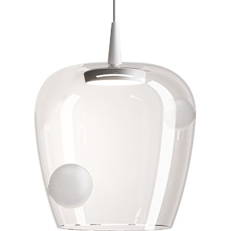 Zafferano Lampada a sospensione Bilia LED 8W Bianco Sabbiato, diametro 27 cm, design moderno in vetro borosilicato soffiato a bocca di alta qualità (1/2)