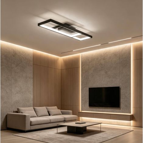 Plafonnier LED rectangulaire 43 W 4600 lm 70 x 30 cm noir OKWISH (1/5)