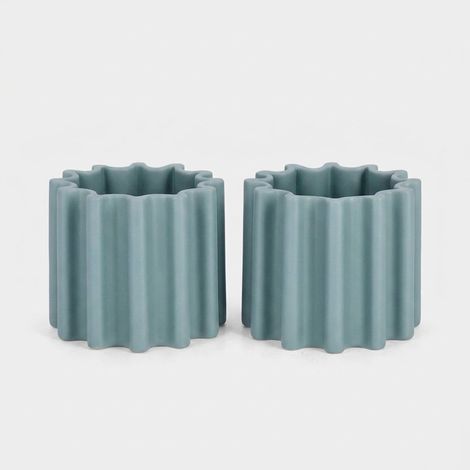 2 pots de fleurs cylindriques bas en grès pour intérieur et extérieur Holaf YES - Turquoise (1/3)