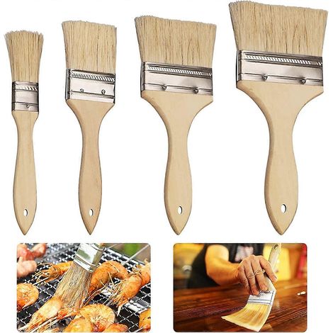 Lot de 4 pinceaux plats à poils plats avec manche en bois, 1", 2", 3" et 4". (1/5)
