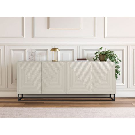 Bobochic – Buffet 4 portes 200 cm – Largeur 43 cm – Hauteur 81,4 cm – Pieds en métal – Design chevronné moderne – Rangement fonctionnel sans poignée (1/5)