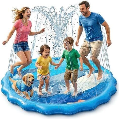 Tapis Jet d’Eau 170cm avec 3 Hauteurs Réglables - Tapis de Pulvérisation Motif Baleine et Vie Marine Jeux d’Eau Extérieur pour Enfants et Chiens Splash Pad Épais 0.25mm en PVC (1/5)