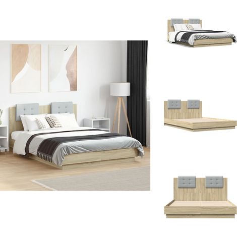 The Living Store Cadre de lit sans matelas chêne sonoma 120x190 cm - Oreiller de tête (1/5)