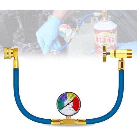 R134A Tuyau De Charge Auto Climatisation,Tuyau De Charge De Réfrigérant Pour Climatisation Avec Jauge, Kit Recharge Gaz Clim Voiture R134A (1/2 Filetage Pour L'amérique Et L'europe) (1/4)