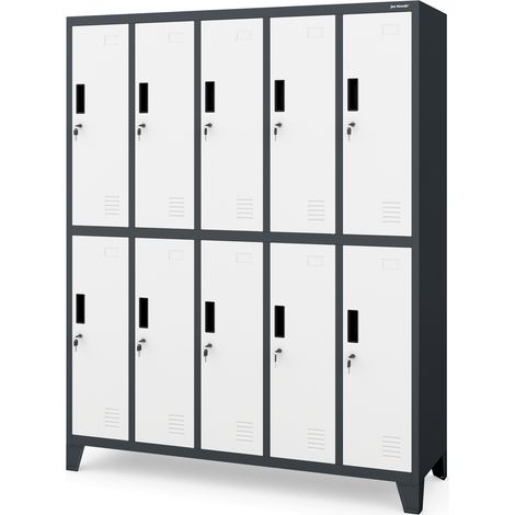 Armoire vestiaire pour vêtements de travail, 10 portes BARTEK, 1360 x 1720 x 450 mm, blanc anthracite