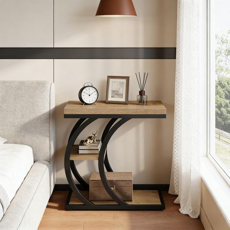 Table d'appoint contemporaine, table basse 3 niveaux, table de canapé design, meuble salon moderne, étagère latérale polyvalente, finition élégante, usage quotidien. (1/5)
