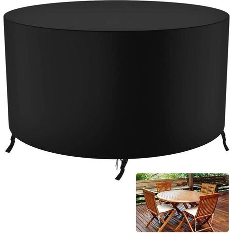 GROOFOO Housse de Jardin Ronde Housse Protection Table Jardin Ronde Jardin Table Housse Imperméable Coupe-Vent Anti-UV Résistant à la Déchirure 210D Oxford Bache Table Jardin Ronde, (128 x 71 cm) (1/5)