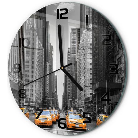Horloge Murale Ronde Verre Trempé Design Épuré Silencieuse pour Intérieur Taxis de New York fi 30 cm (1/5)