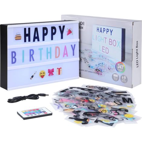 Boîte Lumineuse LED avec 16 Changements de Couleur, 4 Modes de Flash, 262 Lettres et 85 Emojis, A4 Light Box pour Mariage, Anniversaire, Fête, KTV, Bar, Alimenté par USB et Batterie (Noir) (1/5)