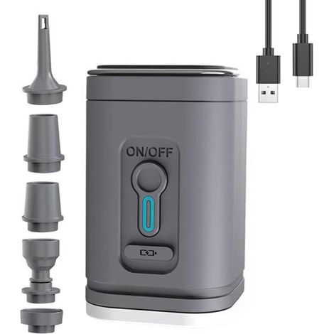 Kabellose, tragbare elektrische Luftpumpe mit Kompressor zum Aufblasen und Ablassen der Luft, 5 Düsen und LED-Licht zum Aufblasen von Pool-Luftmatratzen, Luftbetten und Schwimmringen