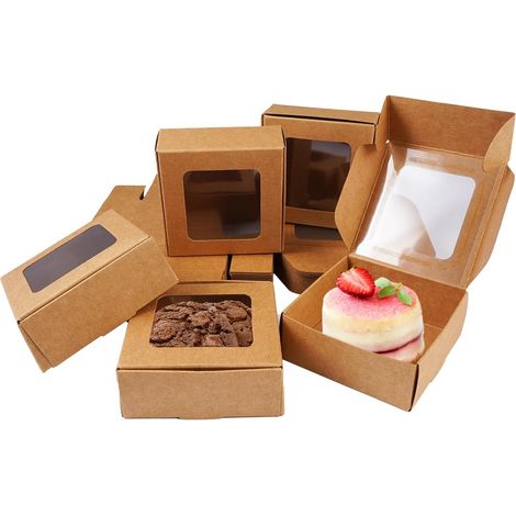 36 x Kraft Paper Boxes with Transparent Windows 7.5 x 7.5 x 3 cm (1/5)