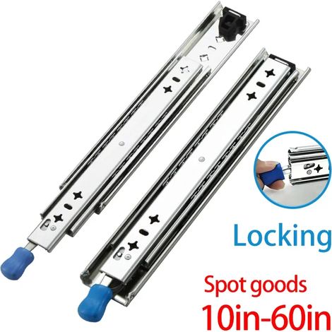 (Avec verrou - 50 cm) 1 paire de glissières de tiroir robustes sans verrou, capacité de charge 500 lb, à roulement à billes, extension complète, rail de guidage à 3 plis. (1/5)