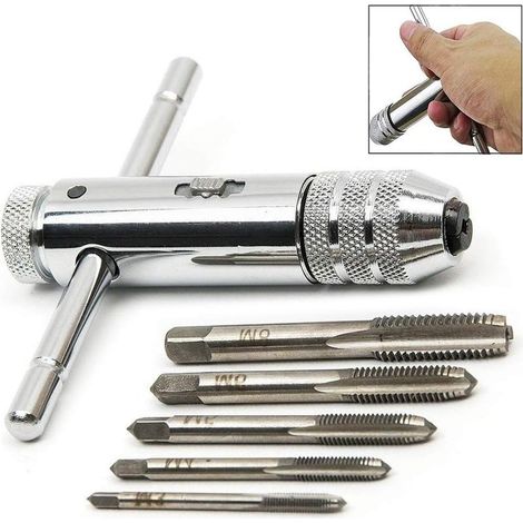 Clé à cliquet à poignée en T réglable – Acier allié chromé – 5 robinets M3-M8 pour filetages métriques – Usage ergonomique (1/5)
