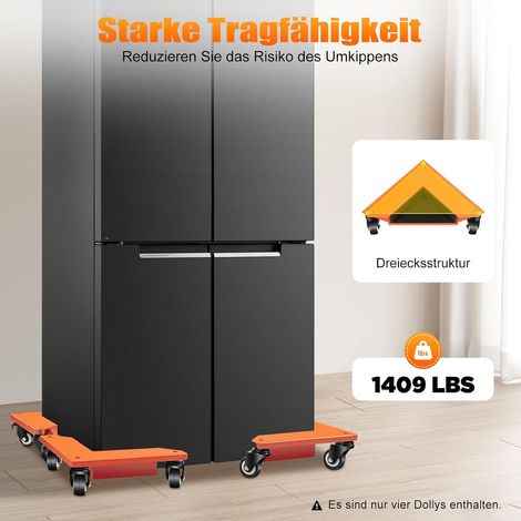 4 Stück Möbelrollen Schwerlast, Möbel Transportroller Set, Mover Schreibtischschrank Ecke Dolly Möbel Dollies Roller, Maximale Tragfähigkeit 639kg, Transportrollen Rollen für Möbel