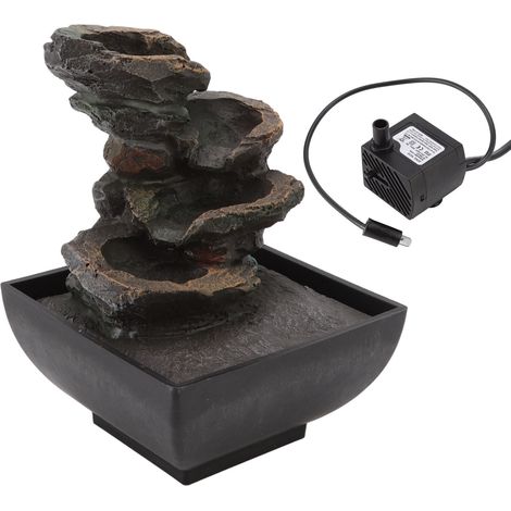 Fontaine de table en résine durable à 4 niveaux avec éclairage LED, cascade et effets sonores, idéale pour la maison, le bureau ou l'hôtel (prise UE 220 V). (1/5)