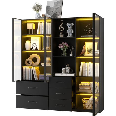 Mueble vitrina con LED y cajones 140x40x160 cm OKMYHOME (1/5)