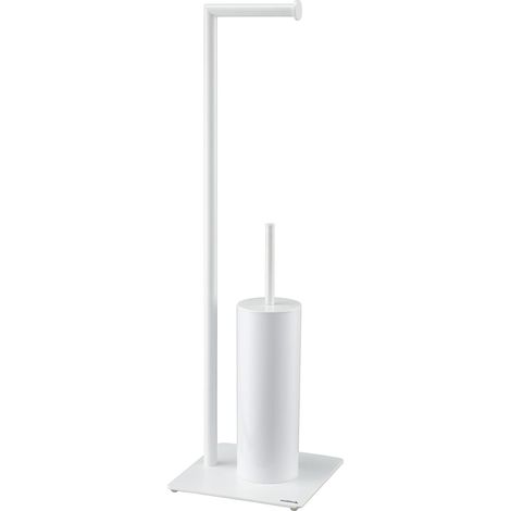 Tube WC avec Brosse et Porte-Roulette Intégré, Support Fermé, Installation Facile, 20 x 20 x 73,5 cm, Blanc (1/5)