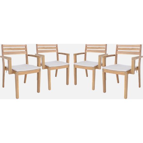 Set di 4 poltrone da giardino in legno di acacia con cuscino