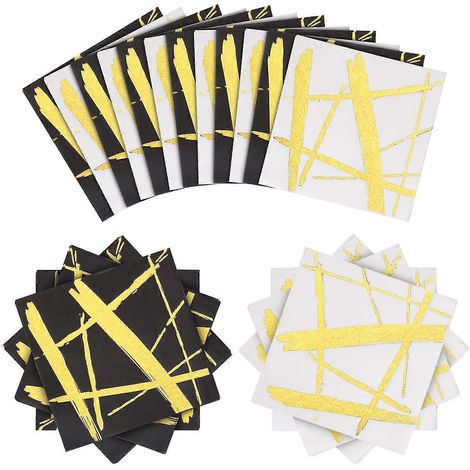 Paquet de 120 serviettes en papier jetables à rayures dorées, motif cocktail et dorure à chaud. (1/5)