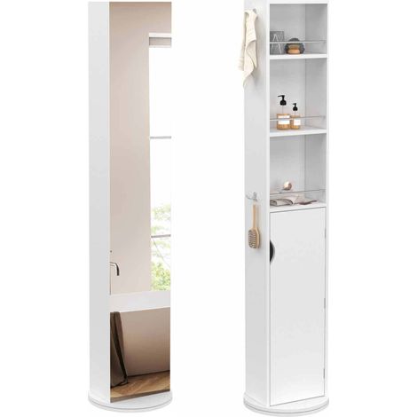 Mueble de baño blanco con espejo, armario y estantes