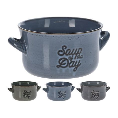 Bol de sopa de gres de 500 ml, color verde