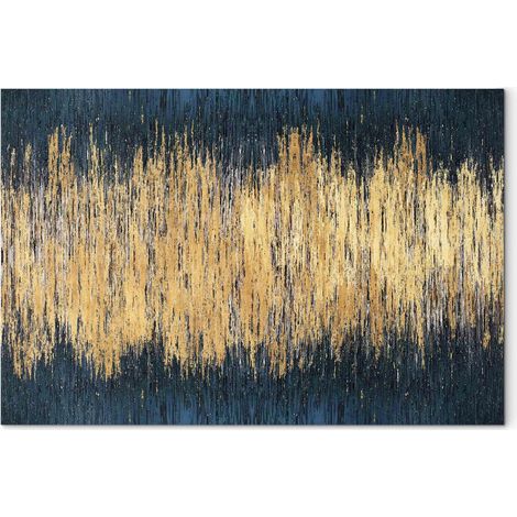 Tableau Abstrait Vertical en Bleu et Or Sans Encadrement - 30 x 20 cm (1/3)