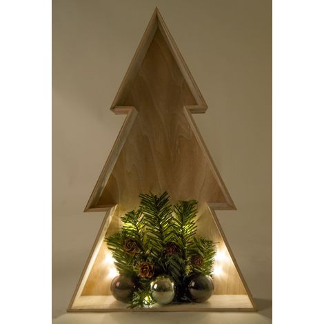 3D LED-Holz-Weihnachtsbaum 38cm Weihnachtsdeko Fensterbild Wanddeko Beleuchtung - Weiß (1/2)