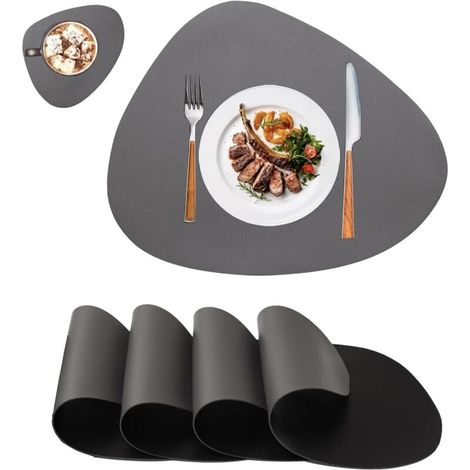 Washable Placemats and Coasters Set of 4, Double-Sided Waterproof Non-Slip Leather Placemats and Coasters, Heat Resistant (1/5)