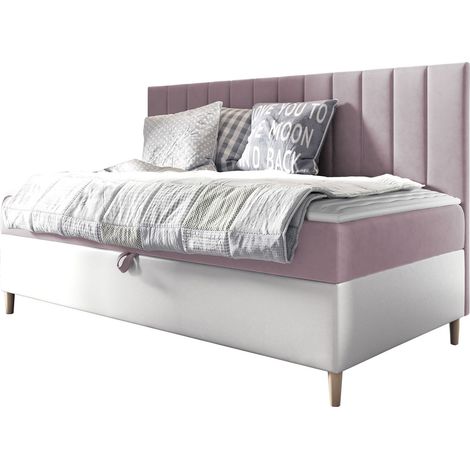 Cama continental Lucus I, Soft 017 + Fresh 9, Continental, Individuales, 90x200, Tapiz, Cuero ecológico, Somieres, 98x205x115cm (1/5)