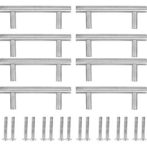 Set di 8 maniglie a T in acciaio inox per mobili, armadi, cassetti e ante di credenze. (1/5)