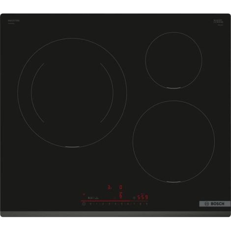 Bosch – Plaque induction 3 foyers 60cm – Puissance 7400W – Commande DirectSelect – Design biseau avant – Zone simple – Home Connect (1/5)