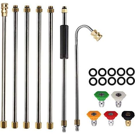 Kit de lance de pulvérisation, rallonge de buse de pulvérisation, lance de gouttière pour nettoyeur haute pression, buse de lavage de voiture 7 pièces cinq couleurs. (1/4)
