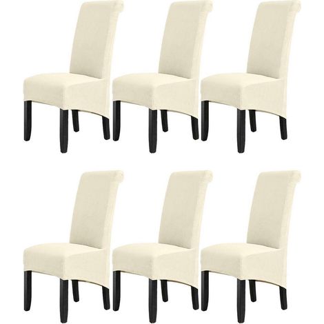 Housses de chaise en velours extensibles et lavables, lot de 6, beige (1/5)