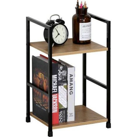 SCAFFALE BERGEN DUE PIANI IN LEGNO ROVERE/NERO 30X24XH48 CM ARREDO CASA (38672)