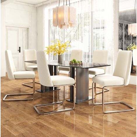 Chaises salle manger en velours, lot de 6, beige HAVRYA (1/5)