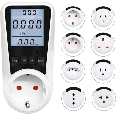 Compteur de consommation électrique, wattmètre 3680 W max avec écran LCD, affichage de la consommation en volts, ampères, watts et kWh, 7 modes de surveillance (sans J-AquaForge (1/5)