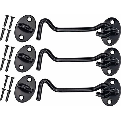 Crochet anti-tempête vintage en acier inoxydable PCS, crochet de porte noir avec 12 vis pour porte de grange, salle de bain, fenêtre, porte coulissante, KLB