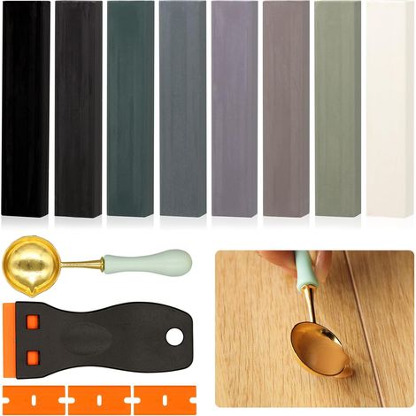 Pate a Bois 8 Couleurs Gris, Pate a Bois Rebouchage, Kit Reparation Parquet Mastic Bois, Kit Reparation Carrelage, Parquet Stratifié, pour Trous, Rayures et Fissures sur Stratifié (1/5)