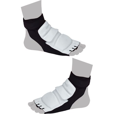 paire de protège-pieds de taekwondo respirants, confortables et antidérapants pour l'entraînement au karaté, à la boxe et au combat. Coloris noir et blanc. Taille XL (38-39). (1/5)